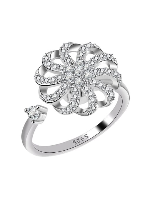 PNJ-Silver 925 Sterling Silver Cubic Zirconia Rotate Flower Hip Hop Band Ring 3