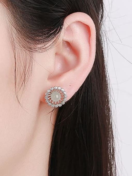 PNJ-Silver 925 Sterling Silver Jade Flower Dainty Stud Earring 1