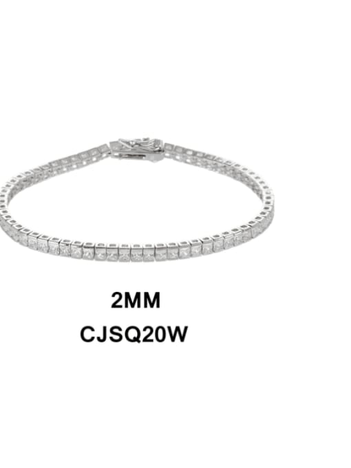 Clawless White Stone 2mm-18cm 925 Sterling Silver Cubic Zirconia Geometric Luxury Link Bracelet