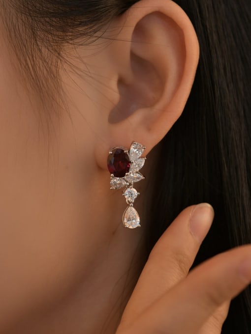 A&T Jewelry 925 Sterling Silver High Carbon Diamond Red Water Drop Dainty Drop Earring 1