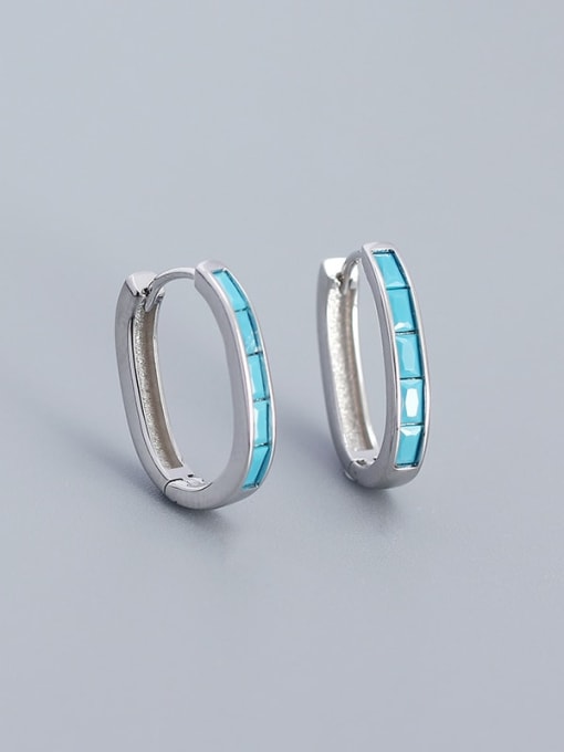 Platinum (Turquoise) 925 Sterling Silver Cubic Zirconia Geometric Minimalist Huggie Earring
