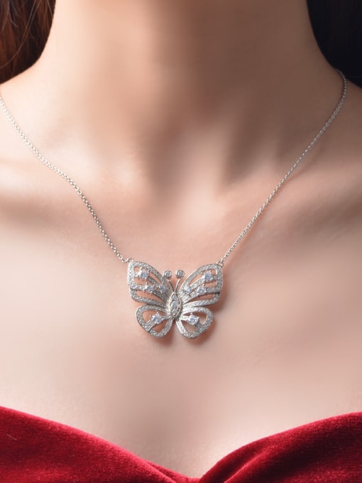 A&T Jewelry 925 Sterling Silver Cubic Zirconia Butterfly Luxury Necklace 1