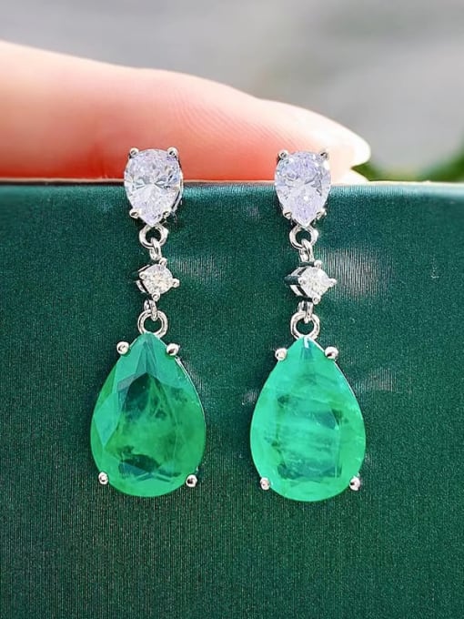 Emerald green 925 Sterling Silver Geometric Drop Earring With two color