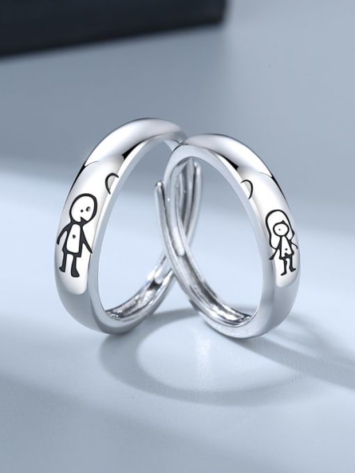 PNJ-Silver 925 Sterling Silver Boy Minimalist Couple Ring 2