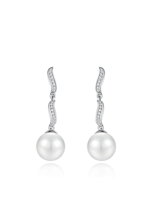 A&T Jewelry 925 Sterling Silver Freshwater Pearl Geometric Dainty Drop Earring 0