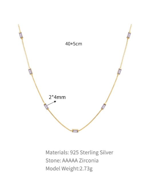 Golden +Purple 925 Sterling Silver Rhinestone Geometric Minimalist Necklace