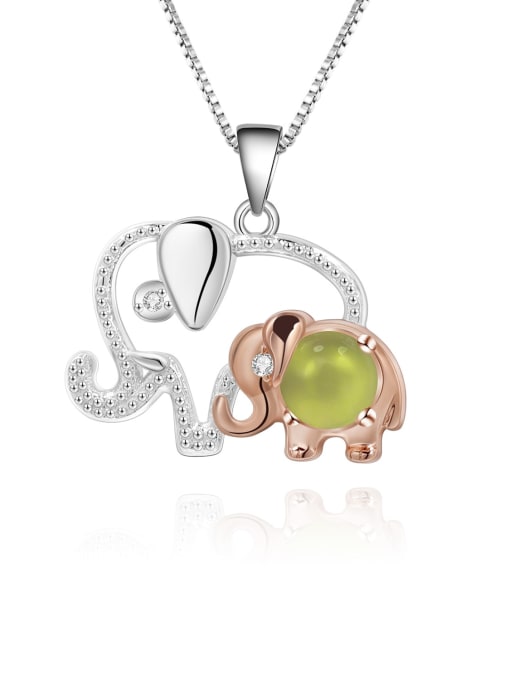 Natural olivine Pendant + chain 925 Sterling Silver Natural Stone  Cute Elephant Pendant Necklace