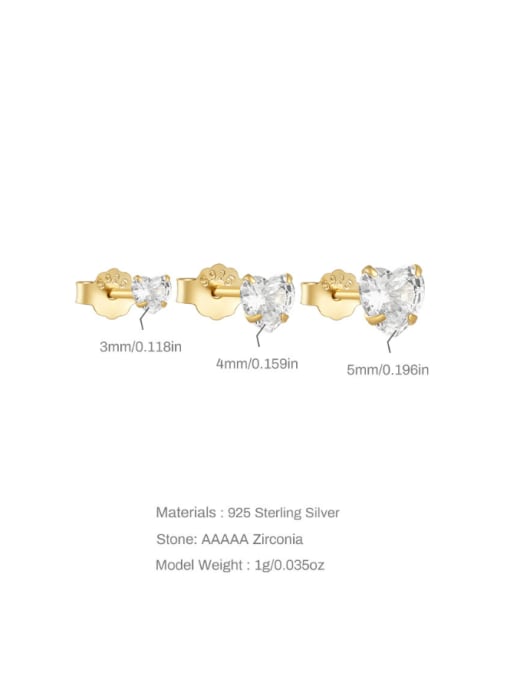 YUANFAN 925 Sterling Silver Cubic Zirconia Heart Minimalist Stud Earring 2