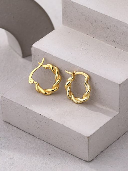 E2658 Gold 925 Sterling Silver Twist Geometric Minimalist Hoop Earring