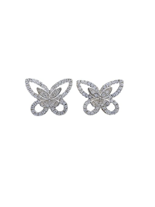 E156 Butterfly Earrings 925 Sterling Silver Cubic Zirconia Hollow  Butterfly Earring