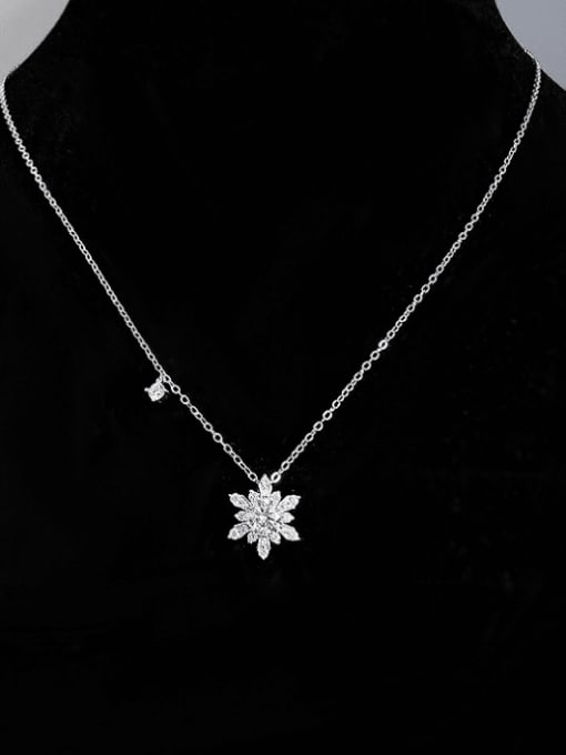 N209 Snowflake Necklace 925 Sterling Silver Cubic Zirconia Flower Dainty Necklace