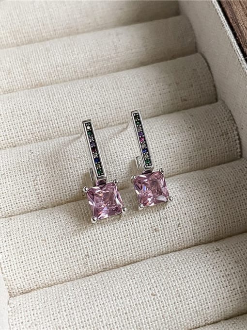Pink 925 Sterling Silver Cubic Zirconia Geometric Vintage Stud Earring