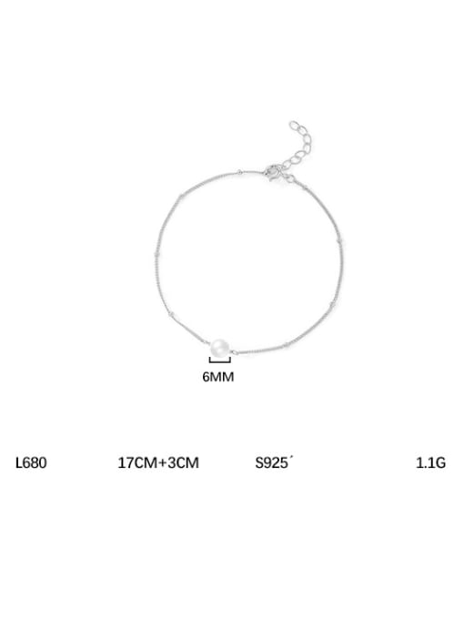 YUANFAN 925 Sterling Silver Imitation Pearl Geometric Minimalist Link Bracelet 3