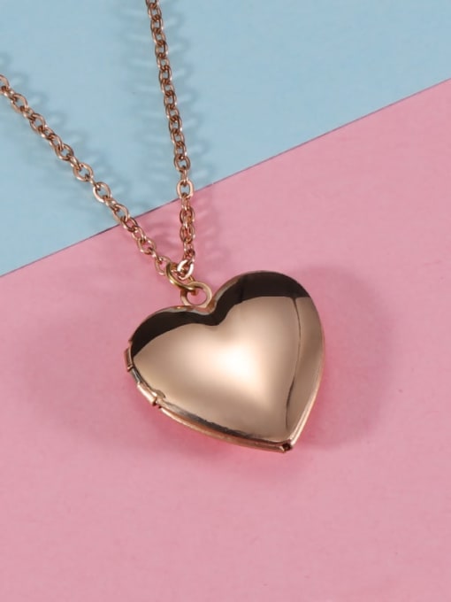 rose gold Stainless steel can put photo peach heart photo box pendant necklace