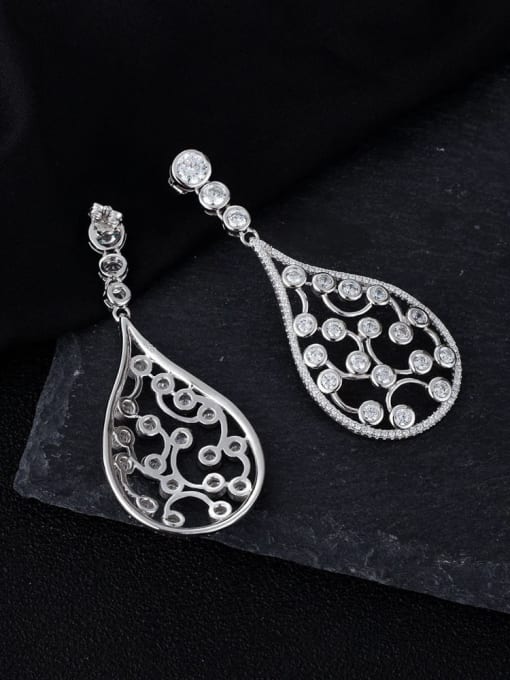 A&T Jewelry 925 Sterling Silver Cubic Zirconia Water Drop Statement Cluster Earring 3