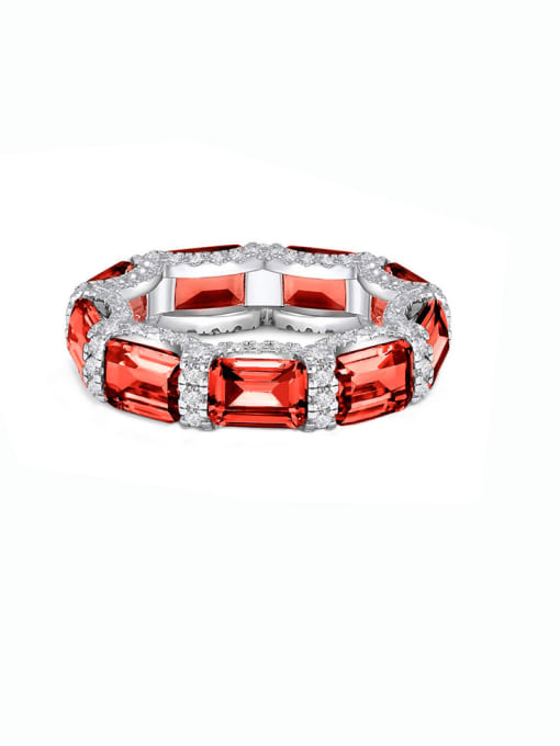 ruby ring 925 Sterling Silver High Carbon Diamond Geometric Luxury Band Ring