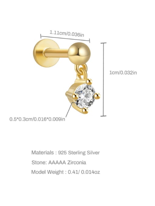 Single Golden 1 925 Sterling Silver Cubic Zirconia Water Drop Dainty Single Earring