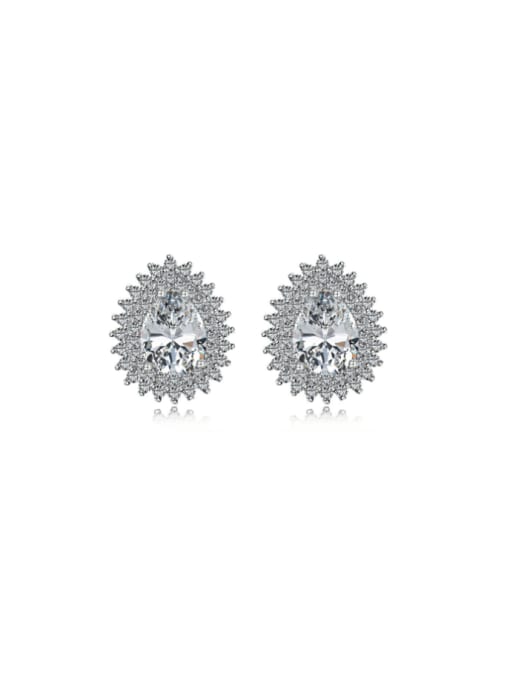 DY1D0284 S W WH 925 Sterling Silver Cubic Zirconia Water Drop Dainty Cluster Earring
