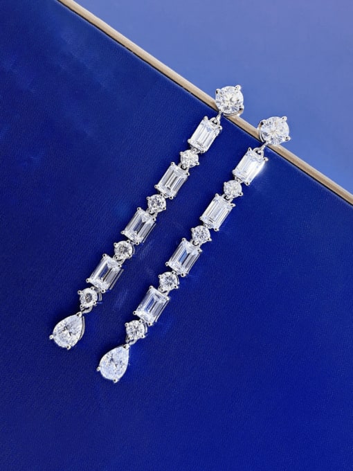 E170 fringe white diamond 925 Sterling Silver Cubic Zirconia Geometric Luxury Drop Earring