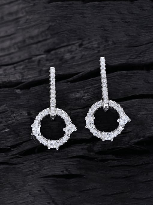 A&T Jewelry 925 Sterling Silver Cubic Zirconia Geometric Dainty Drop Earring 0