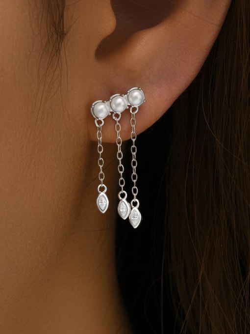YUANFAN 925 Sterling Silver Imitation Pearl Tassel Minimalist Drop Earring 1
