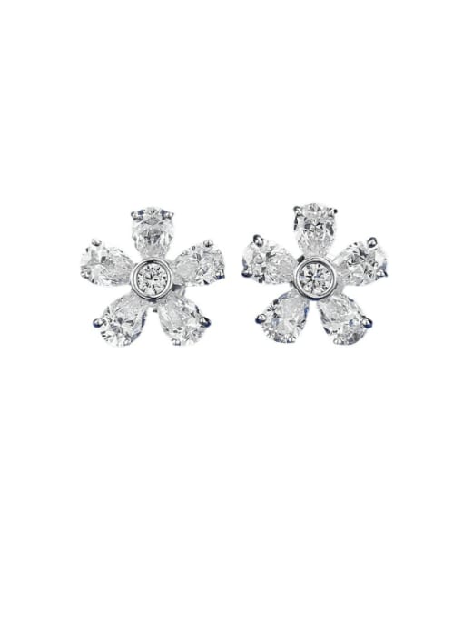 M&J 925 Sterling Silver High Carbon Diamond Flower Luxury Stud Earring 0