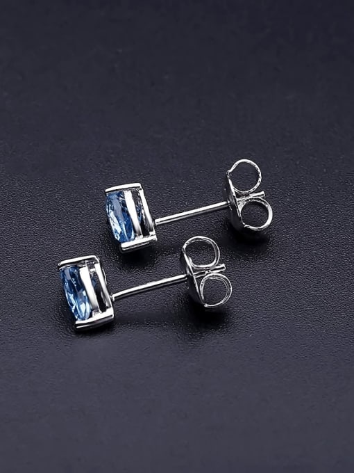 ZXI-SILVER JEWELRY 925 Sterling Silver Swiss Blue Topaz Water Drop Luxury Stud Earring 2