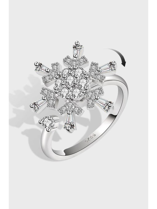 PNJ-Silver 925 Sterling Silver Cubic Zirconia Rotating Flower Minimalist Band Ring 0
