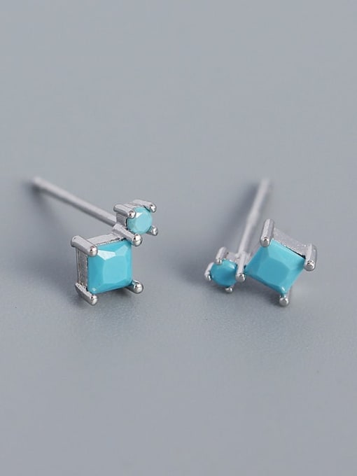Platinum (blue pine) 925 Sterling Silver Cubic Zirconia Geometric Minimalist Stud Earring