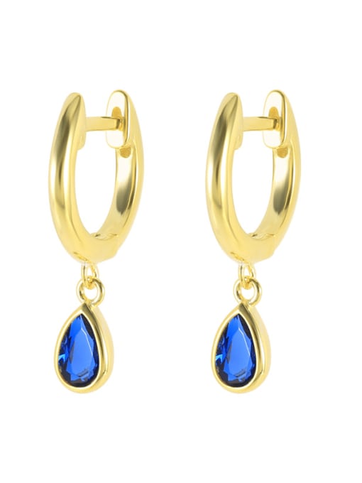Gold +Dark Blue 925 Sterling Silver Cubic Zirconia Water Drop Minimalist Huggie Earring