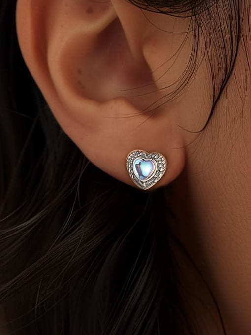 YUANFAN 925 Sterling Silver Natural Stone Heart Vintage Stud Earring 1