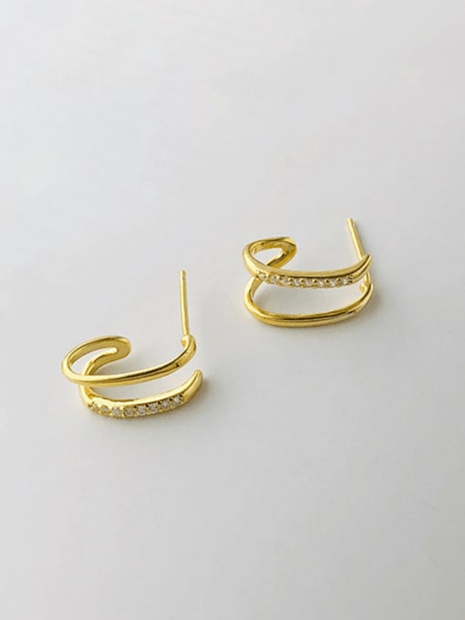 E2049 Sterling Silver Gold Earrings 925 Sterling Silver Cubic Zirconia Geometric Minimalist Stud Earring