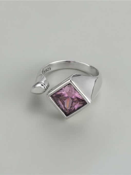 Pink 925 Sterling Silver Cubic Zirconia Square Vintage Band Ring