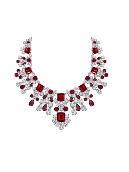 Red 38cm 【 P 0633 】 925 Sterling Silver High Carbon Diamond Geometric Luxury Necklace