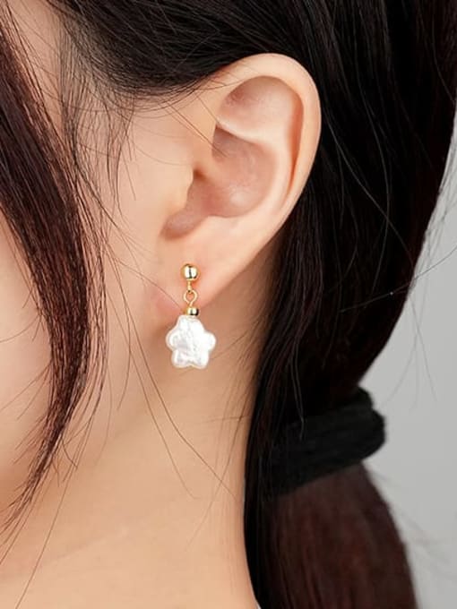 YUANFAN 925 Sterling Silver Imitation Pearl Flower Minimalist Drop Earring 1