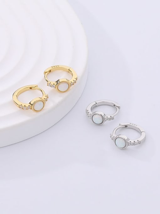 YUANFAN 925 Sterling Silver Opal Geometric Minimalist Huggie Earring 1