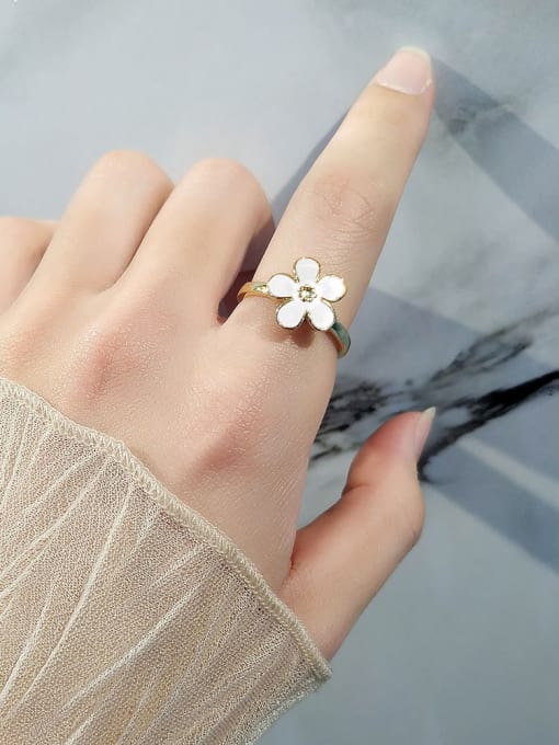 PNJ-Silver 925 Sterling Silver Enamel Flower Cute  Can Be Rotated Band Ring 1