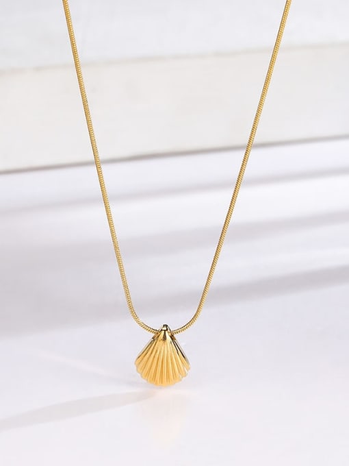 Striped Shell Gold Necklace Titanium Steel  Minimalist Striped Shell Necklace
