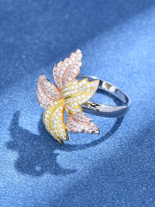 A&T Jewelry 925 Sterling Silver Cubic Zirconia Flower Luxury Cocktail Ring 2