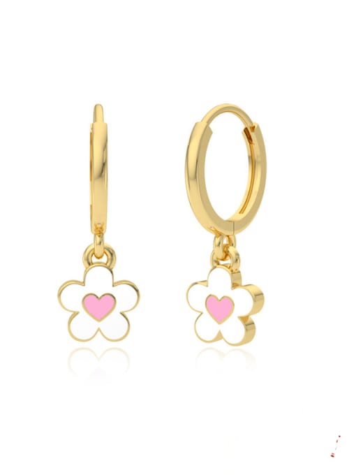 Gold+ Pink White 925 Sterling Silver Enamel Flower Minimalist Huggie Earring
