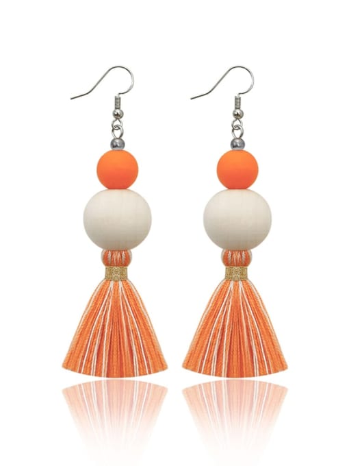 Orange e68837 Alloy Wooden beads  Cotton Rope  Tassel Bohemia Hand-Woven Drop Earring