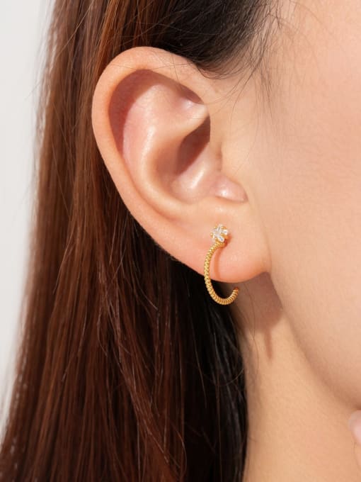 MZ- Silver 925 Sterling Silver Cubic Zirconia Geometric Minimalist Drop Earring 1