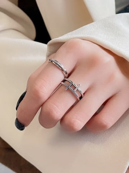 TAIS 925 Sterling Silver Cross Vintage Band Ring 1