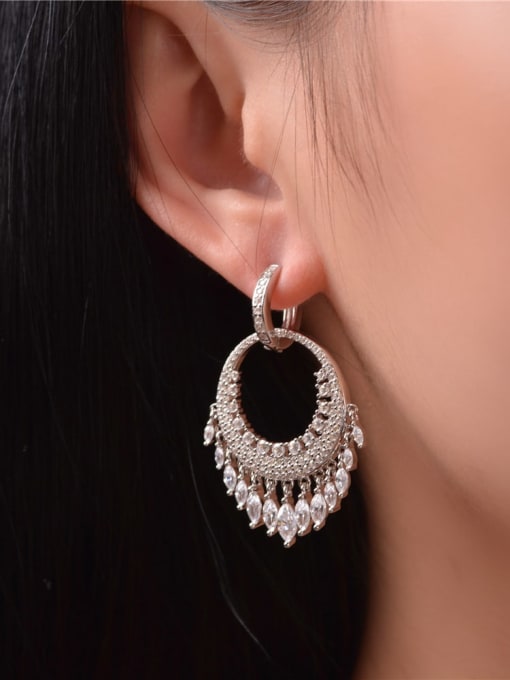 A&T Jewelry 925 Sterling Silver High Carbon Diamond Tassel Luxury Drop Earring 1
