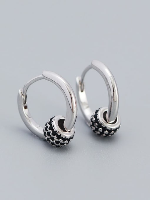 White gold (Blackstone) 925 Sterling Silver Cubic Zirconia Geometric Dainty Stud Earring
