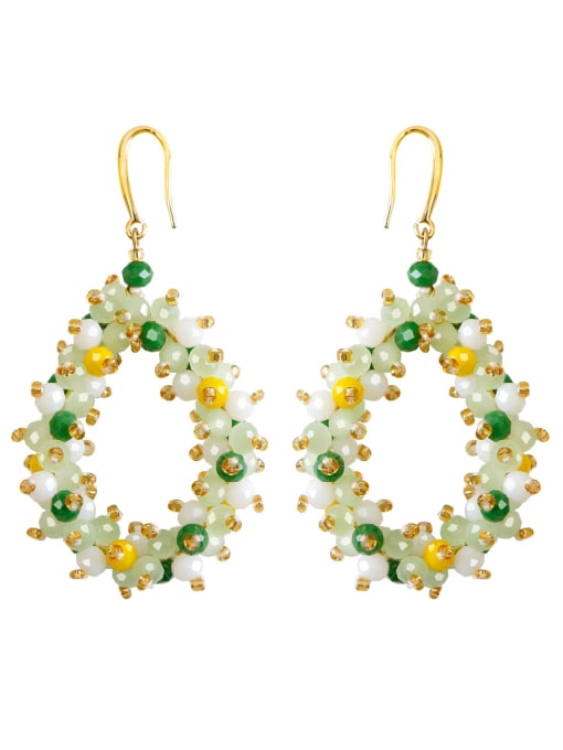 Green e68865 Multi Color Natural  Crystal Stone  Water Drop Trend Pure handmade Weave Earring