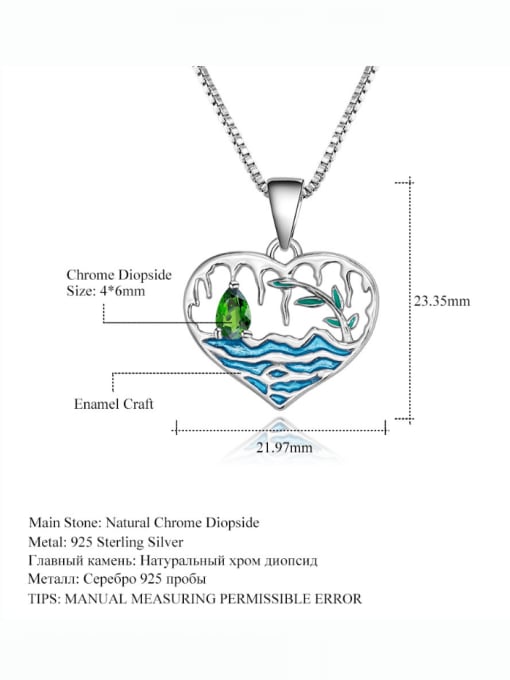 ZXI-SILVER JEWELRY 925 Sterling Silver Natural Chrome Diopside Heart Minimalist Necklace 1