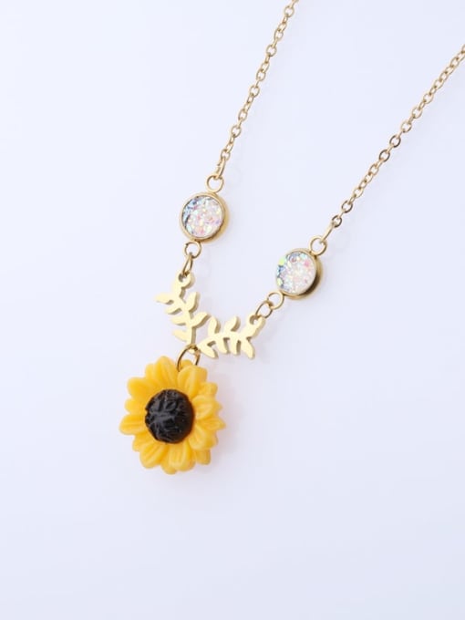 golden Stainless steel Resin Flower Cute Necklace