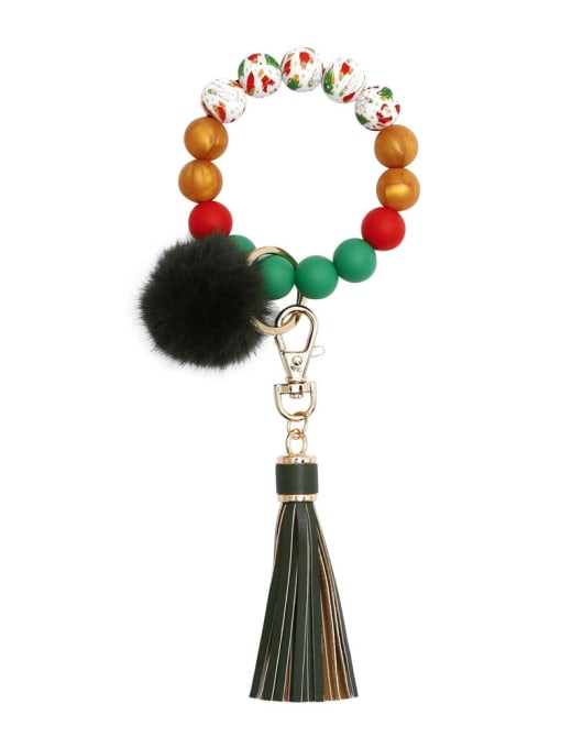 Green k68315 Alloy Multi Color  Silicone Leather  Tassel fur ball christmas tree Key Chain