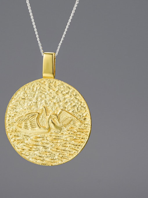 Gold (excluding chain) 925 Sterling Silver Creative design of swan playing in water Minimalist Pendant